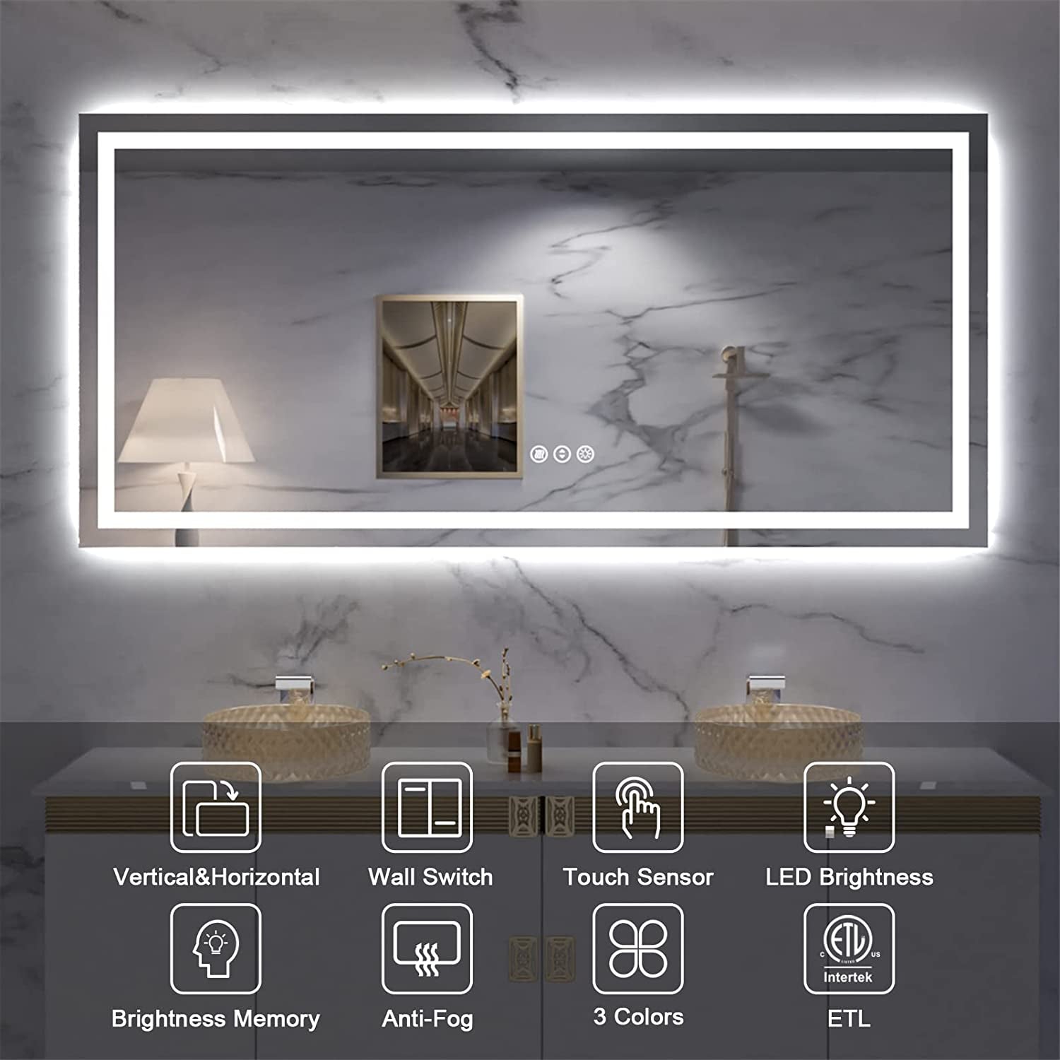 60"x28" Dimmable LED Bathroom Mirror